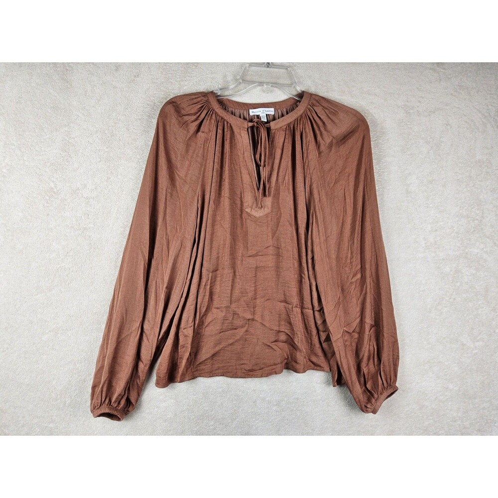 Maison D'Amelie Women's Long Sleeve Tie Neck Blouse Top Size XS